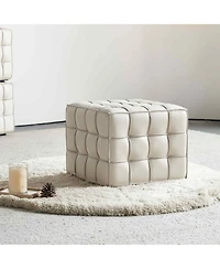 17.32" W Genuine Leather Tufted Ottoman Footstool, Multi-functional for Living Room & Bedroom-The Pop Home