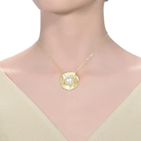 Genevive Sterling Silver 14K Gold Plated with Genuine Freshwater Pearl Curvy Pendant Necklace