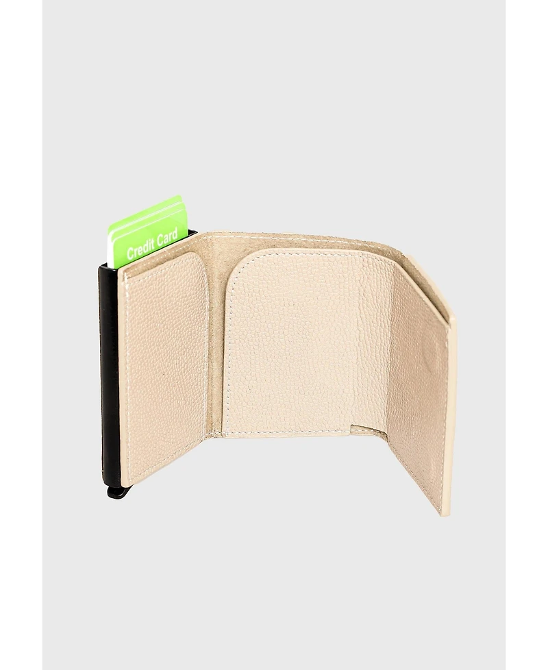 Genuine Leather Caviar Pattern Brown Trifold Card Holder