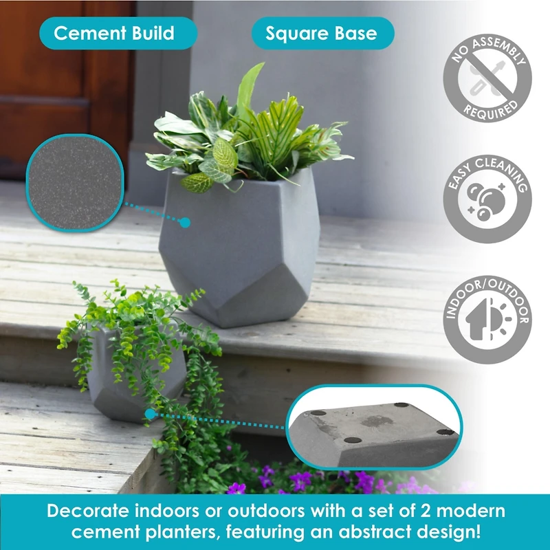 Outdoor Square-Top Lightweight Cement Planters - 2pk - Moondust