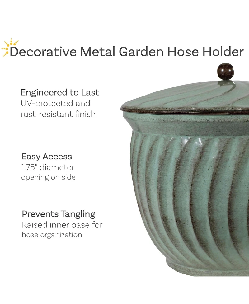 Outdoor Decorative Metal Garden Hose Holder with Lid