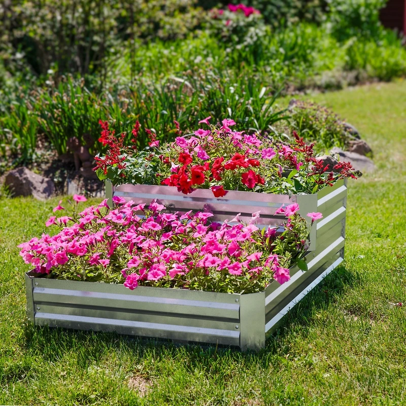 2-Tier Galvanized Steel Raised Garden Bed - 17.75" H