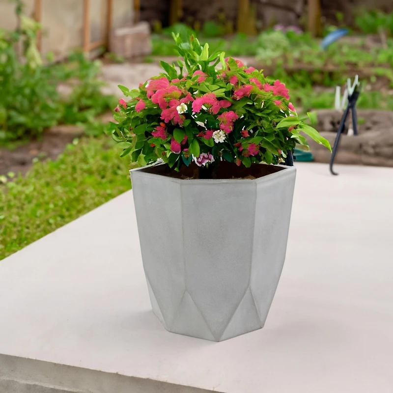 Indoor/Outdoor Modern Faceted Polyresin Flower Pot Planter