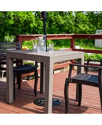 Outdoor Square Polypropylene Patio Dining Table with Faux Woodgrain Top - Champagne - 29.5"