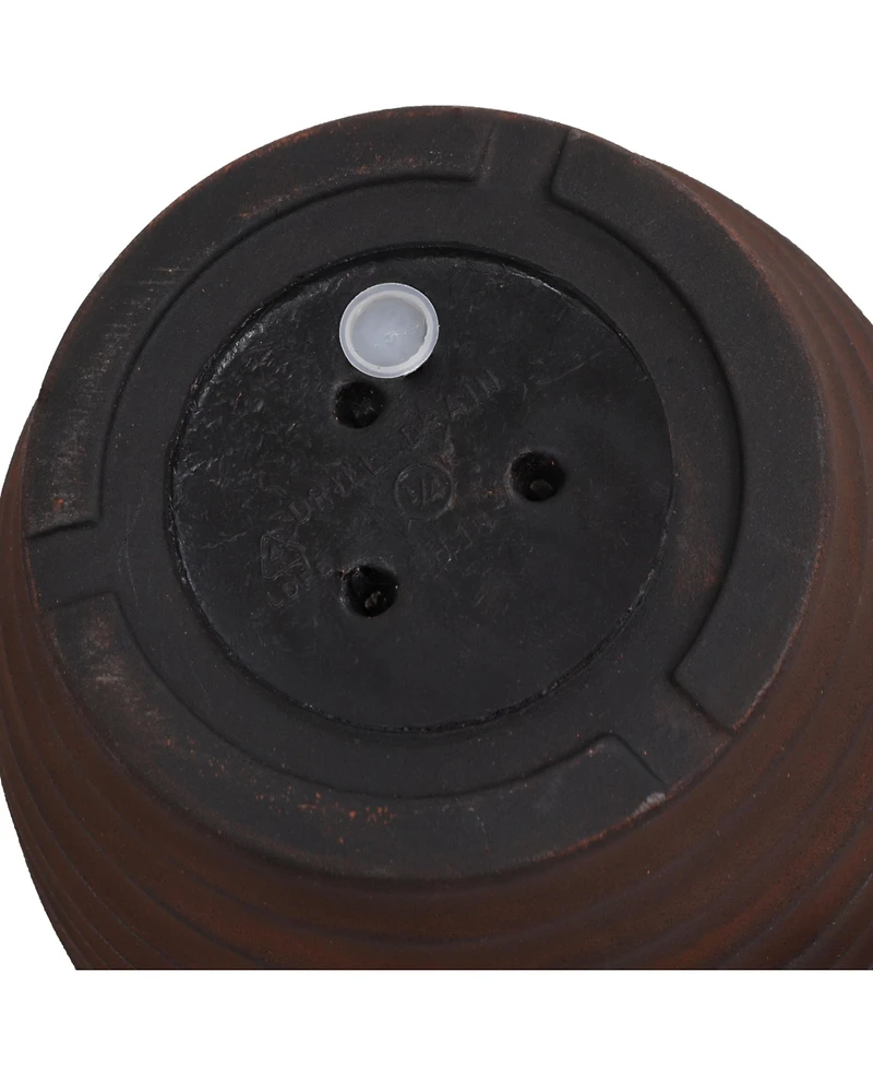 Indoor/Outdoor Round Ribbed Polyresin Planter Pot with Double Wall Design - Rust