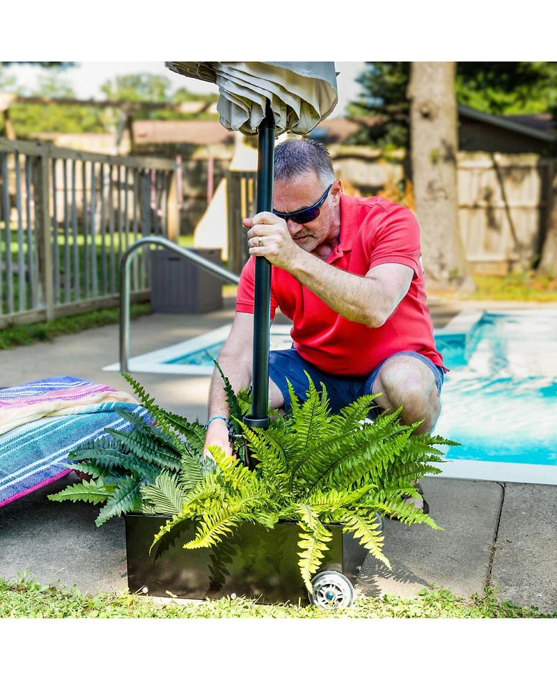 Rolling Outdoor Umbrella Base with Fillable Planter for Umbrellas 2" Diameter Poles