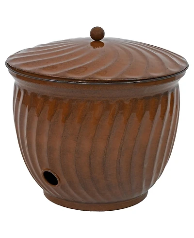 Metal Garden Hose Holder Pot with Lid - Uv-Resistant 145-Foot Garden Hose Pot Holder - Sage Glaze Finish