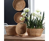 Cane Rattan Rectangular Baskets With Handles Set of 3