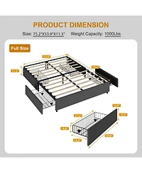 gaomon Full Size Platform Bed Frame with 4 Storage Drawers,No Fixed Headboard