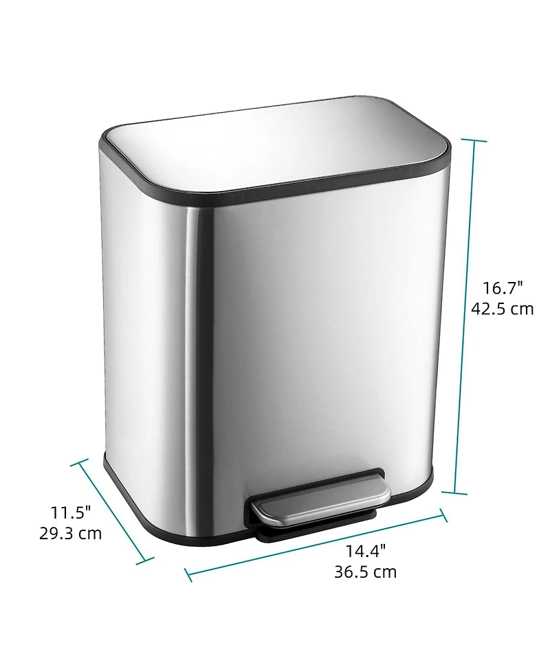 gaomon Stainless Steel Garbage Can with Lid, Step-On Pedal and Inner Bucket, Rectangular Trash Can for Kitchen