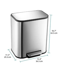 gaomon Stainless Steel Garbage Can with Lid, Step-On Pedal and Inner Bucket, Rectangular Trash Can for Kitchen