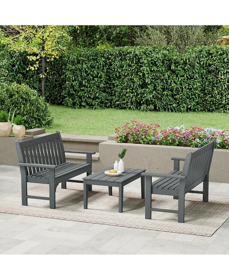 WestinTrends 3-Piece Hdpe Outdoor Patio Furniture Couch and Coffee Table Set