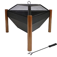Outdoor Camping or Backyard Steel Triangle Fire Pit with Wood Grate, Log Poker, and Spark Screen - 31" - Copper Finish
