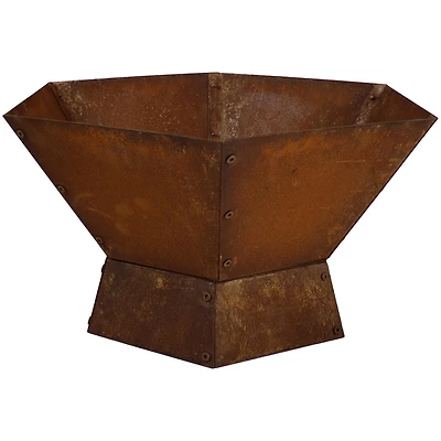 Outdoor Camping or Backyard Hexagon Rustic Affinity Fire Pit Bowl on Pedestal Stand - 23" - Oxidized Rust