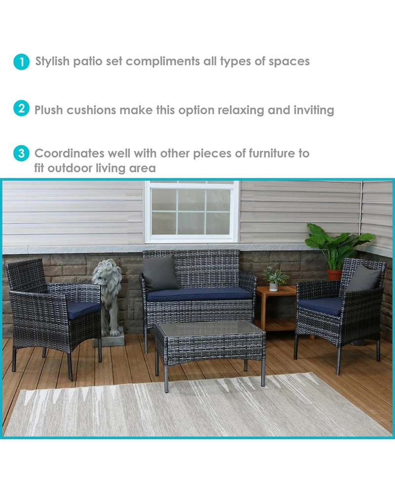 Outdoor Dunmore Patio Conversation Furniture Set with Loveseat, Chairs, and Table - Gray and Navy - 4pc