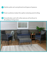 Outdoor Dunmore Patio Conversation Furniture Set with Loveseat, Chairs, and Table - Gray and Navy - 4pc