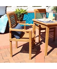 Outdoor Solid Teak Wood with Light Stained Finish Slatted Patio Lawn Arm Chair - Light Brown