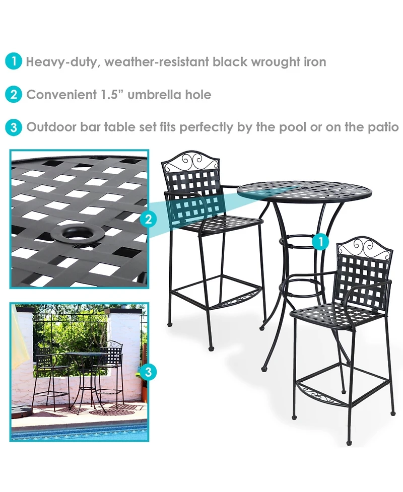 Outdoor Wrought Iron Scrolling Bar Chairs - 20.25" W x 22" D x 47.5" H - Black - 2-Pack