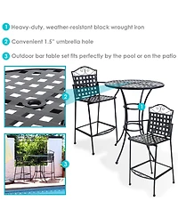 Outdoor Wrought Iron Scrolling Bar Chairs - 20.25" W x 22" D x 47.5" H - Black - 2-Pack