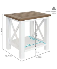 Farmhouse Multi-Purpose Rustic Side Table with Shelf - Brown/White