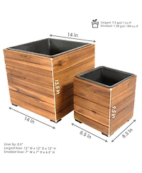 Indoor/Outdoor Square Acacia Wood Planter Box with Plastic Liner - 2pk