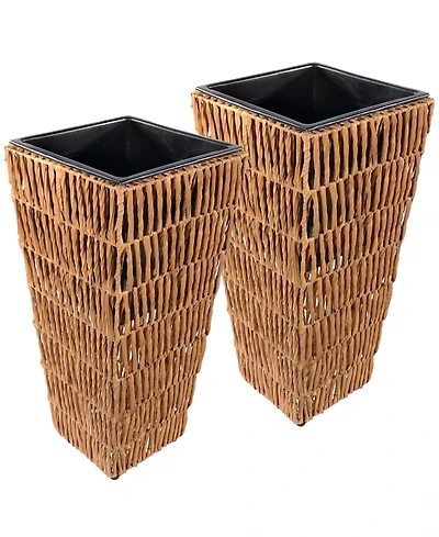Indoor/Outdoor Hyacinth Poly-Wicker Tall Planters - 2pk 11"