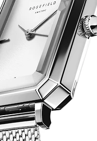 Rosefield Octagon Xs Women's Silver Tone Stainless Steel Mesh Bracelet Watch 24mm