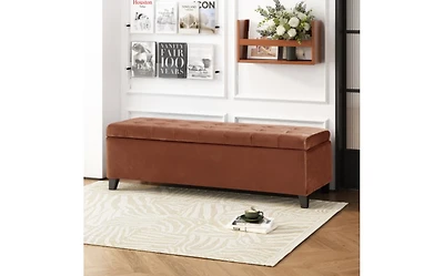 Velvet Storage Ottoman Bench with Tufted Lift-Top, Upholstered Accent for Bedroom or Living Room-The Pop Home