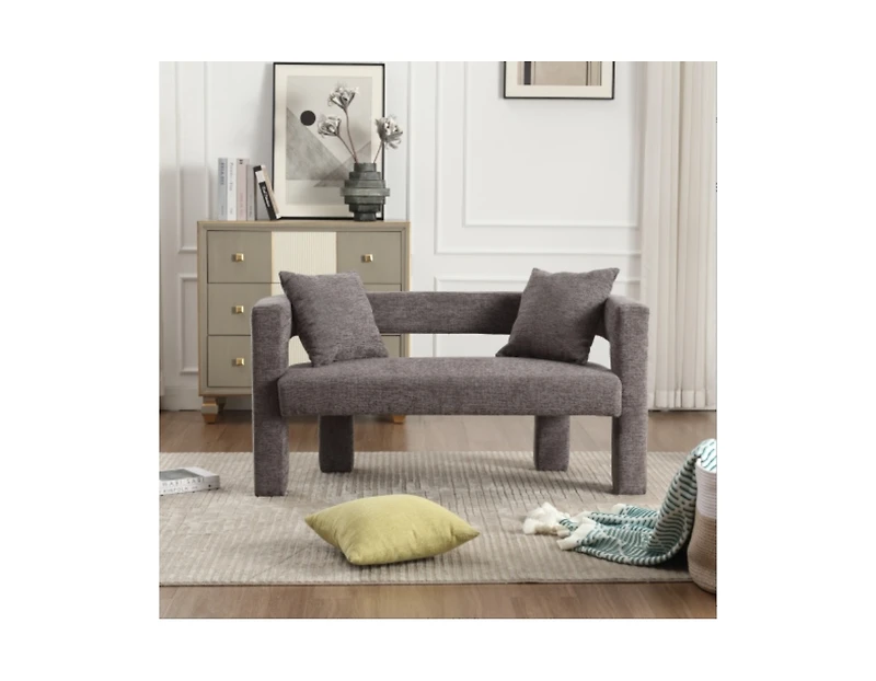Modern Chenille Loveseat Bench, Upholstered 2-Seater Sofa with Pillows, Small Accent Couch for Bedroom or Living Room-The Pop Home
