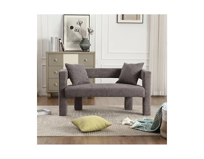 Modern Chenille Loveseat Bench, Upholstered 2-Seater Sofa with Pillows, Small Accent Couch for Bedroom or Living Room-The Pop Home