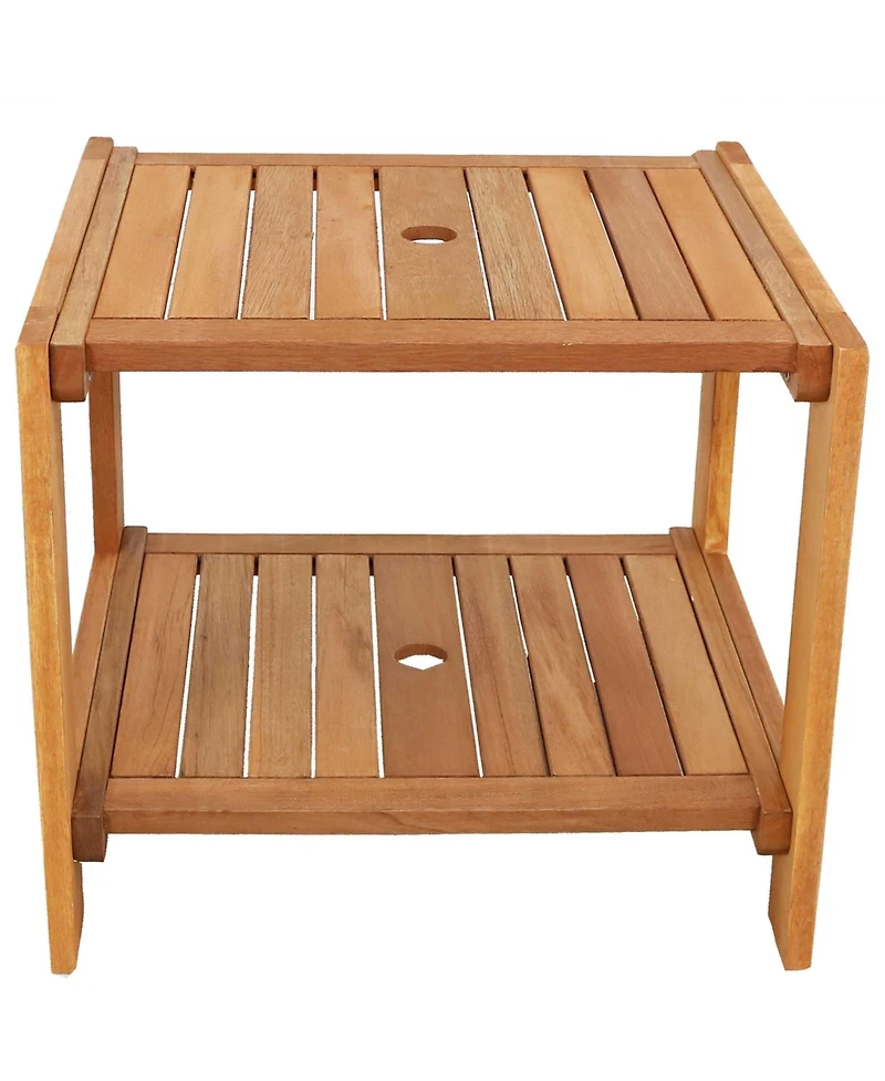 Meranti Wood Outdoor Patio Side Table - Teak Oil Finish - 20-Inch