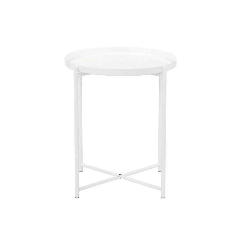 Side End Table with Round Tray Top and Modern Open Metal Frame Sleek and Stylish Accent for Living Room or Bedroom