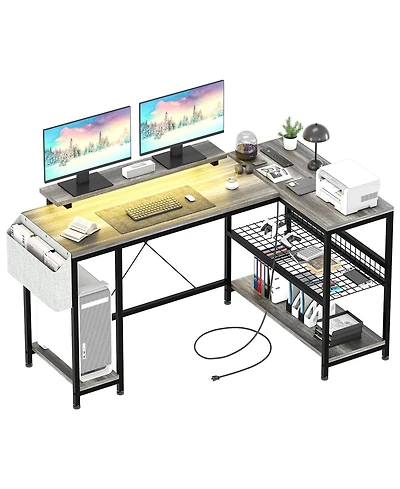 gaomon L Shaped Computer Desk with Power Outlets & Led Light