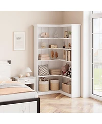 gaomon Farmhouse Bookshelf Corner Bookcase 72.8” Large Bookcase Wood Bookshelf Tall L Shaped Bookshelf