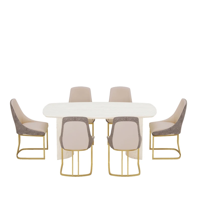 70.8-Inch High-End Solid Wood Table With Fabric +Pu Modern Dining Side Chairs (Dining And Chair Set)