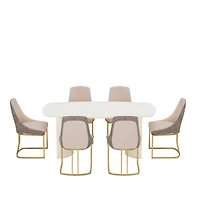 70.8-Inch High-End Solid Wood Table With Fabric +Pu Modern Dining Side Chairs (Dining And Chair Set)
