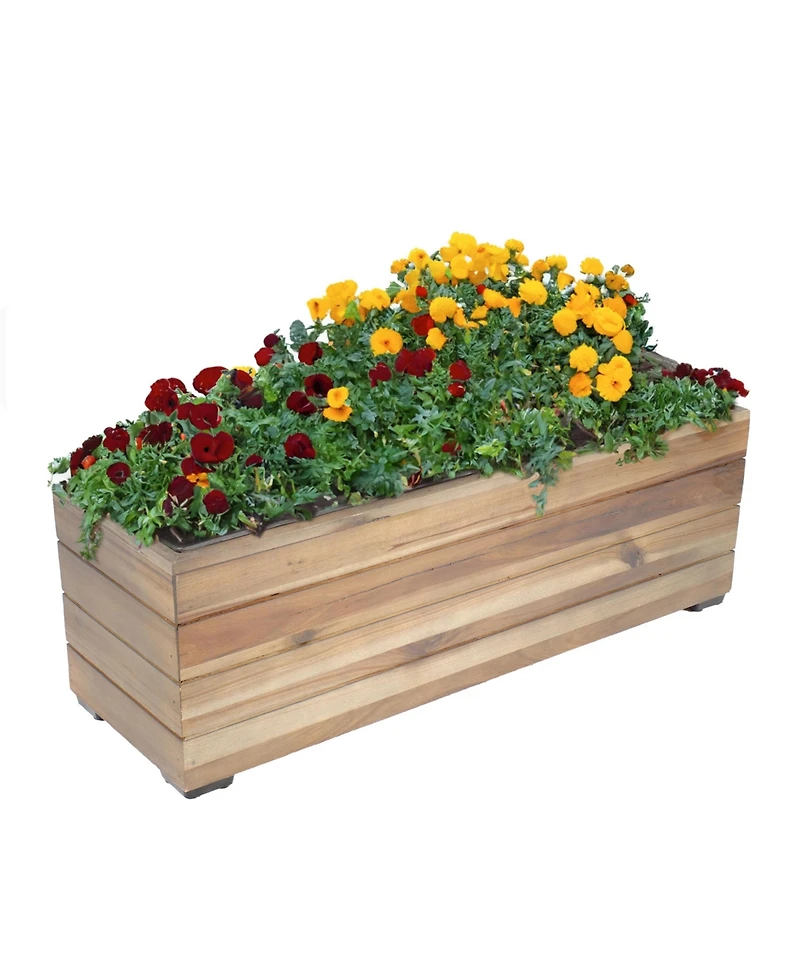 Indoor/Outdoor Rectangle Acacia Wood Planter Box with Plastic Liner - 24.25"