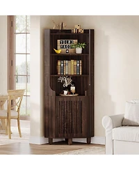 Tribesigns 68-Inch Tall Corner Cabinet, Farmhouse Kitchen Storage Cabinet with Doors and Shelves, Rustic Wood Corner Display Cabinet