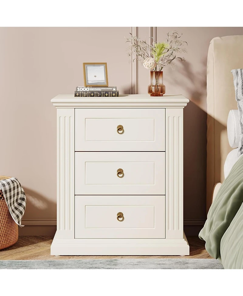 Tribesigns 3-Drawer Nightstand Set of 2, Wood Night Stand with Storage Drawers, Modern Bedside Table Side End Table for Bedroom, Beige