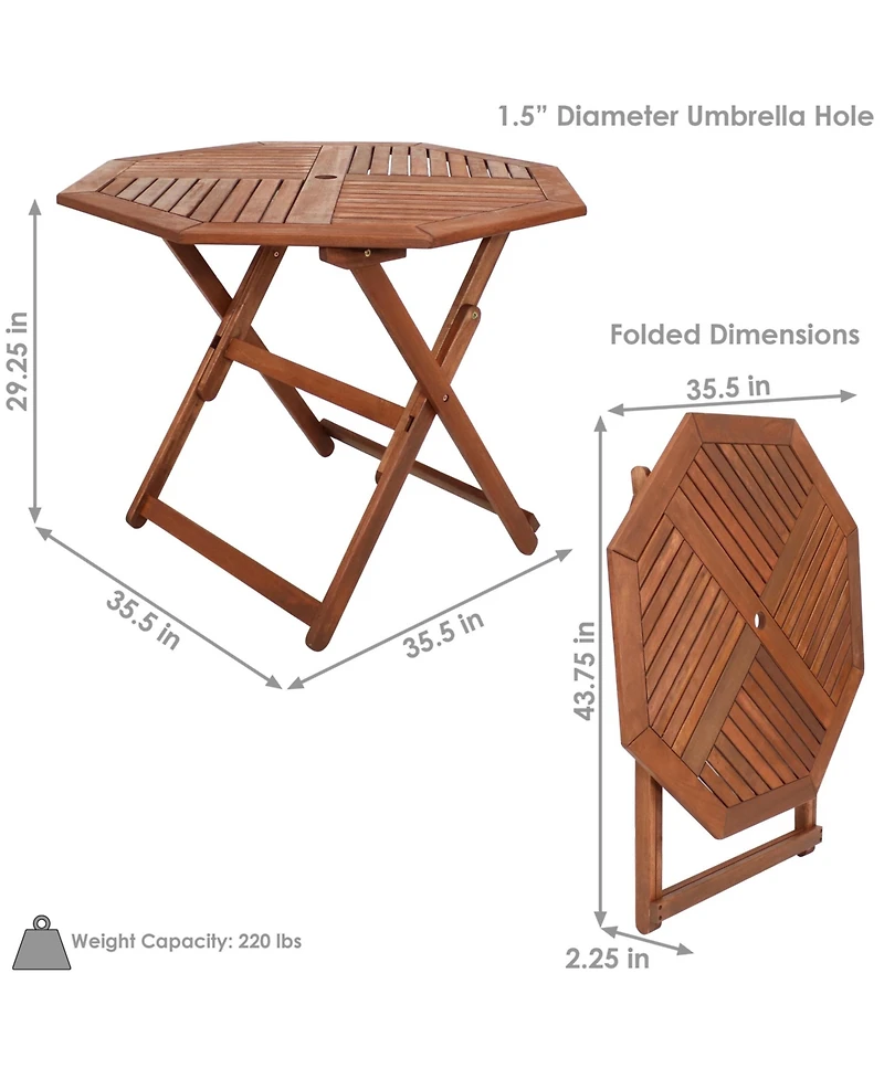 Outdoor Meranti Wood Folding Octagon Patio Dining Table - 35" - Brown