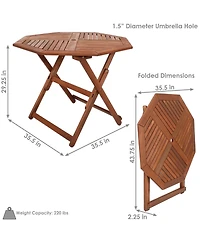 Outdoor Meranti Wood Folding Octagon Patio Dining Table - 35" - Brown