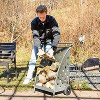 Powder-Coated Steel Log Cart - 34" H - Gray