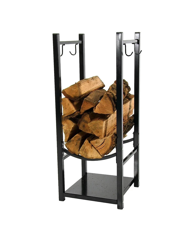 Indoor/Outdoor Steel Fire Pit or Fireplace Firewood Log Rack Holder with Hooks - 32"