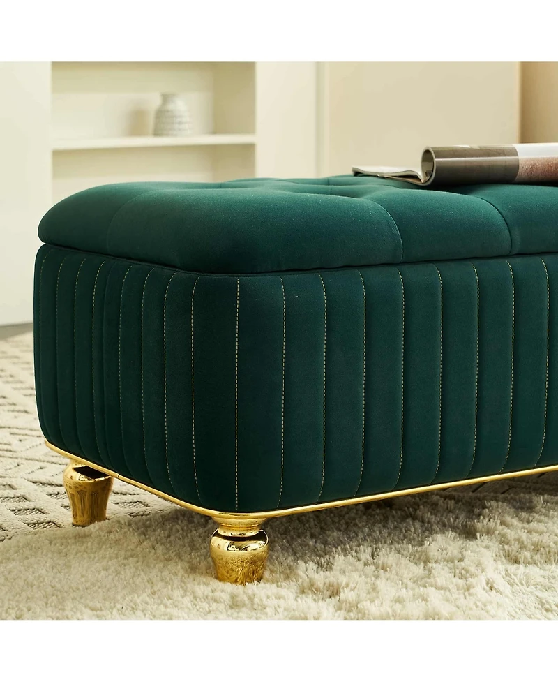 47.24" W Velvet Storage Ottoman Bench with Gold Embroidery, Modern Footstool for Living Room & Bedroom-The Pop Home