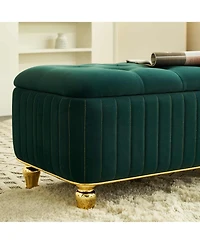 47.24" W Velvet Storage Ottoman Bench with Gold Embroidery, Modern Footstool for Living Room & Bedroom-The Pop Home