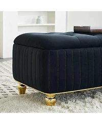 47.24" W Velvet Storage Ottoman Bench with Gold Embroidery, Modern Footstool for Living Room & Bedroom-The Pop Home