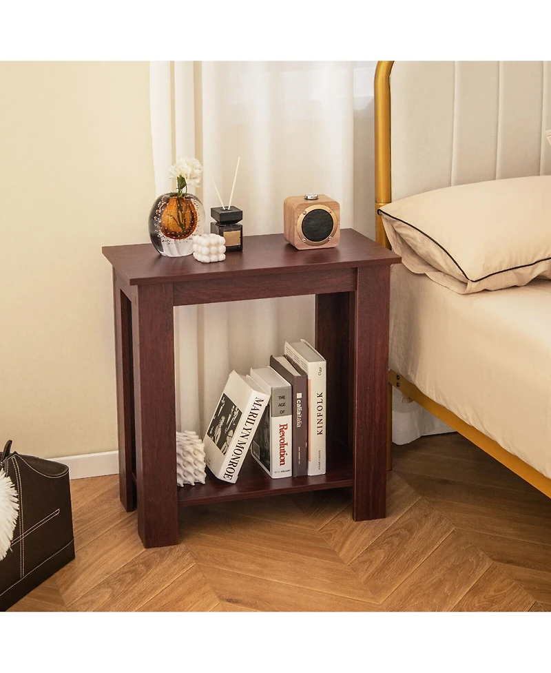 Gymax 2-Tier End Table Modern Sofa Bedside Table Compact Nightstand w/ Storage Shelf