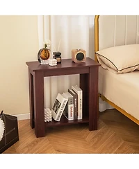Gymax 2-Tier End Table Modern Sofa Bedside Table Compact Nightstand w/ Storage Shelf