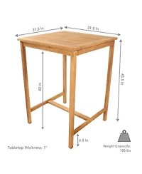 2-Person Solid Teak Wood Square Patio Bar Table - For Indoor or Outdoor Use - 31" Square x 43.5" H