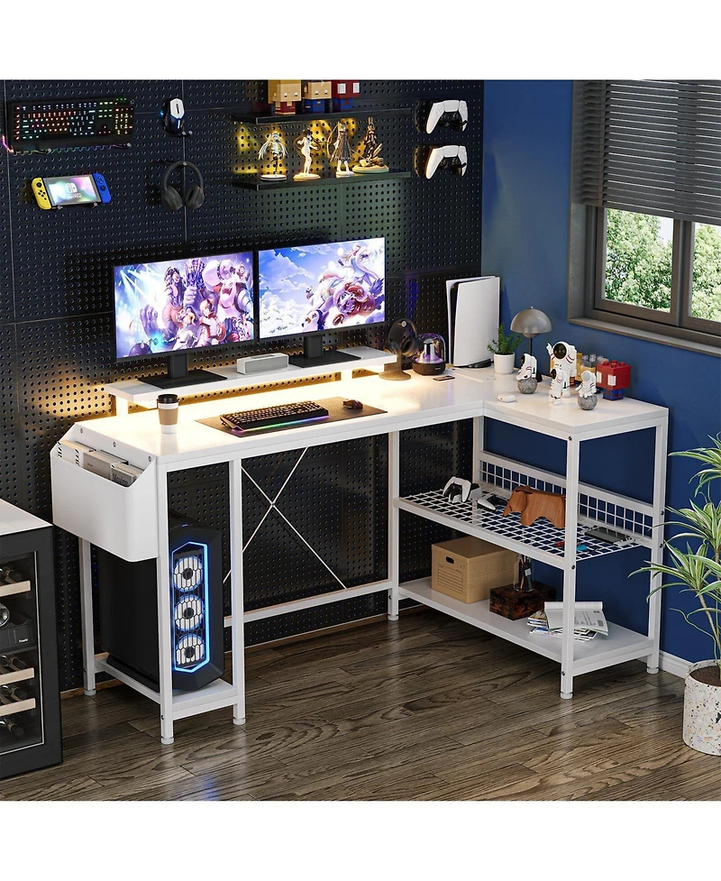 gaomon L Shaped Computer Desk with Power Outlets & Led Light